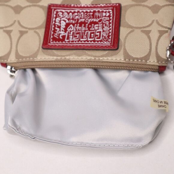 Vintage COACH Poppy Signature Jacquard Monogram Wristlet Red/Beige 6.5in x 4.5in - Picture 7 of 10